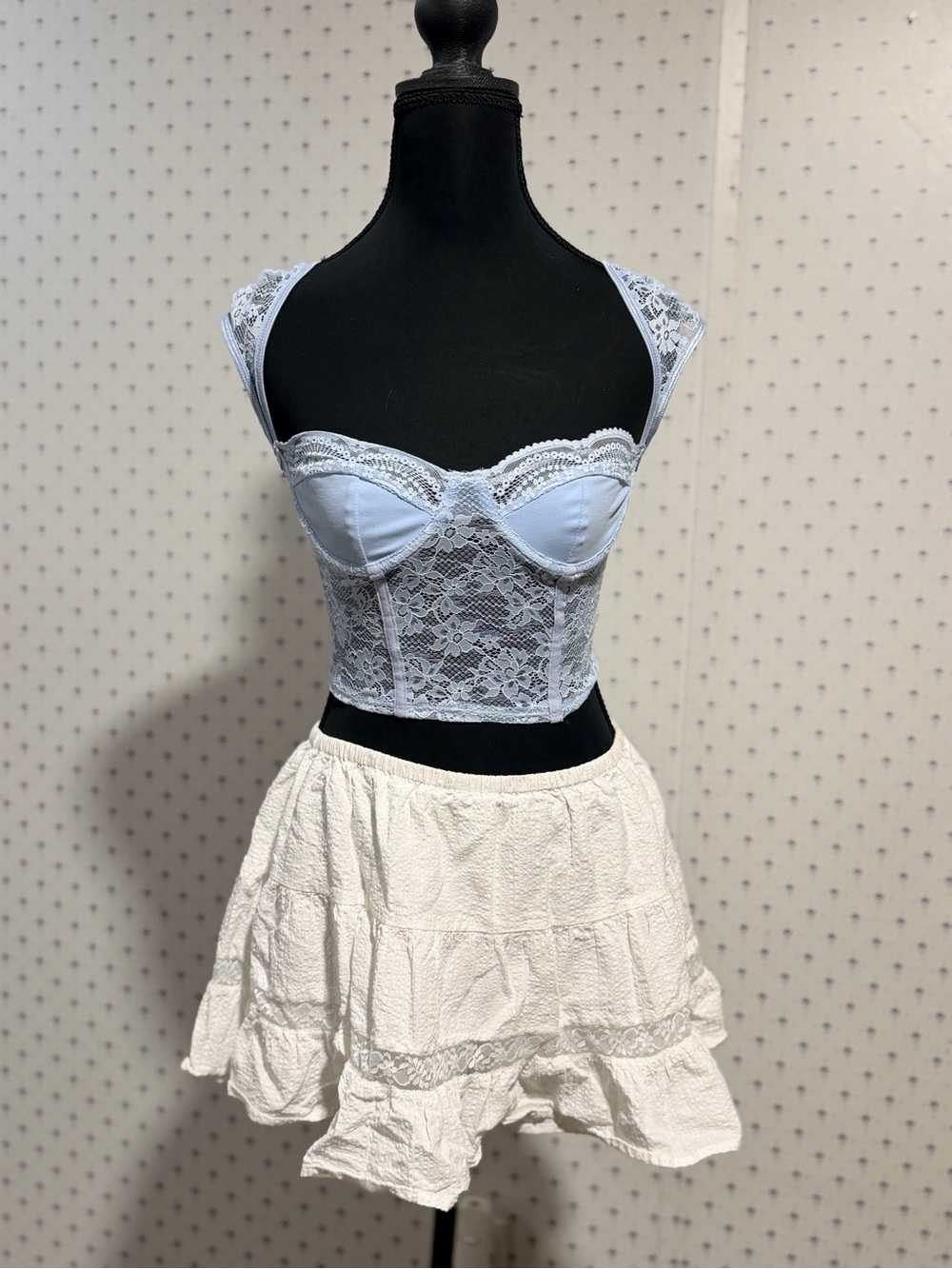 Blue Lace Corset Bustier & PINK Active Sports Bra 2pc Bundle